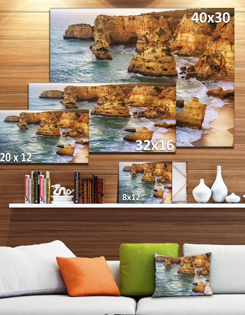 DesignQ Golden Rocks And Beach At Algarve - Extra Large Seashore Canvas Art