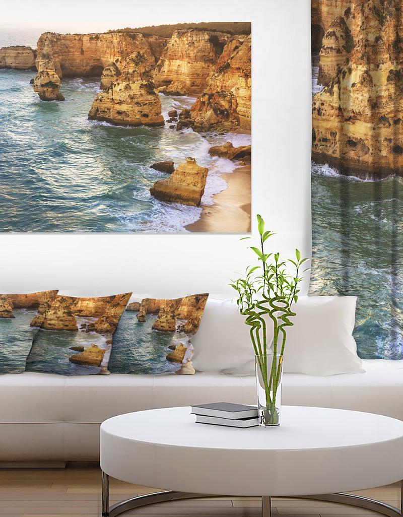 DesignQ Golden Rocks and Beach at Algarve - Extra Large Seashore Canvas Art