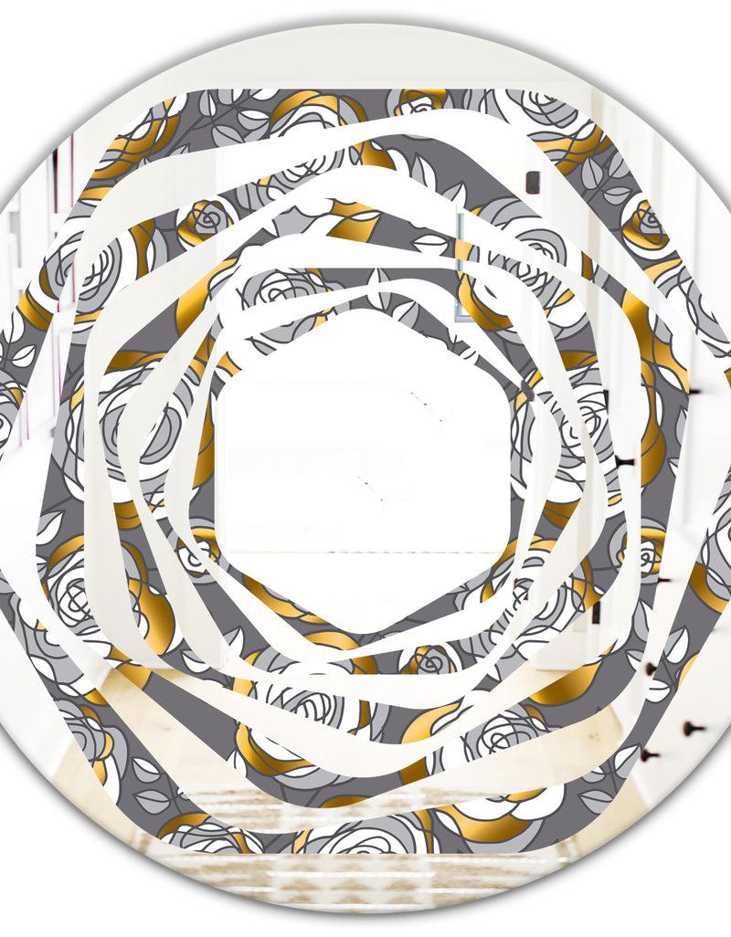 DesignQ Golden Rose Flowers - Modern Round Or Oval Wall Mirror - Whirl
