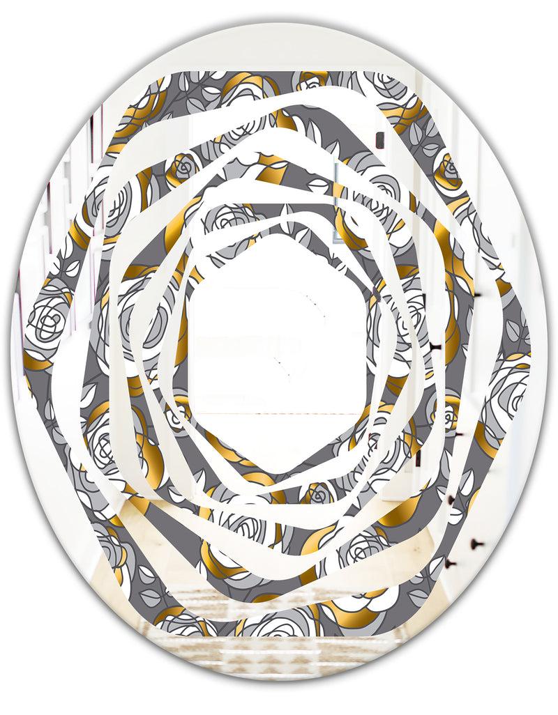 DesignQ Golden Rose Flowers - Modern Round Or Oval Wall Mirror - Whirl