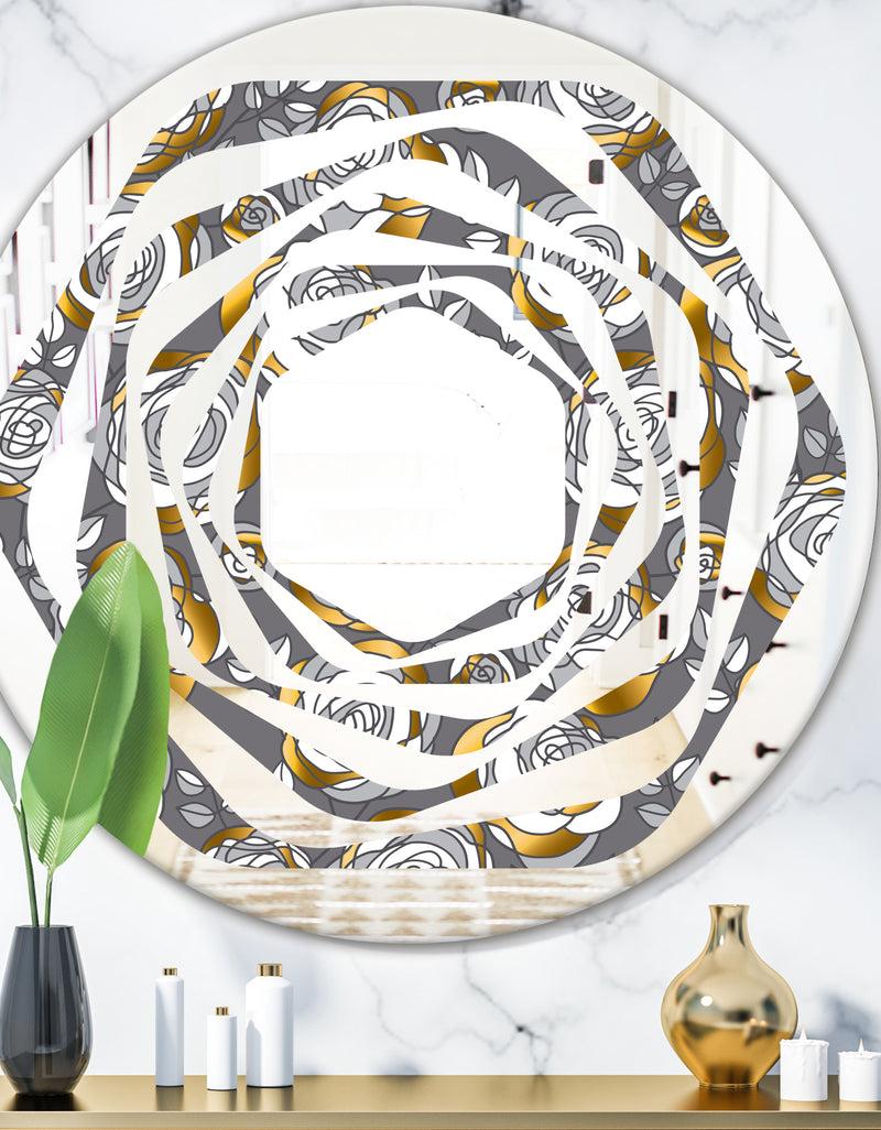 DesignQ Golden Rose Flowers - Modern Round or Oval Wall Mirror - Whirl