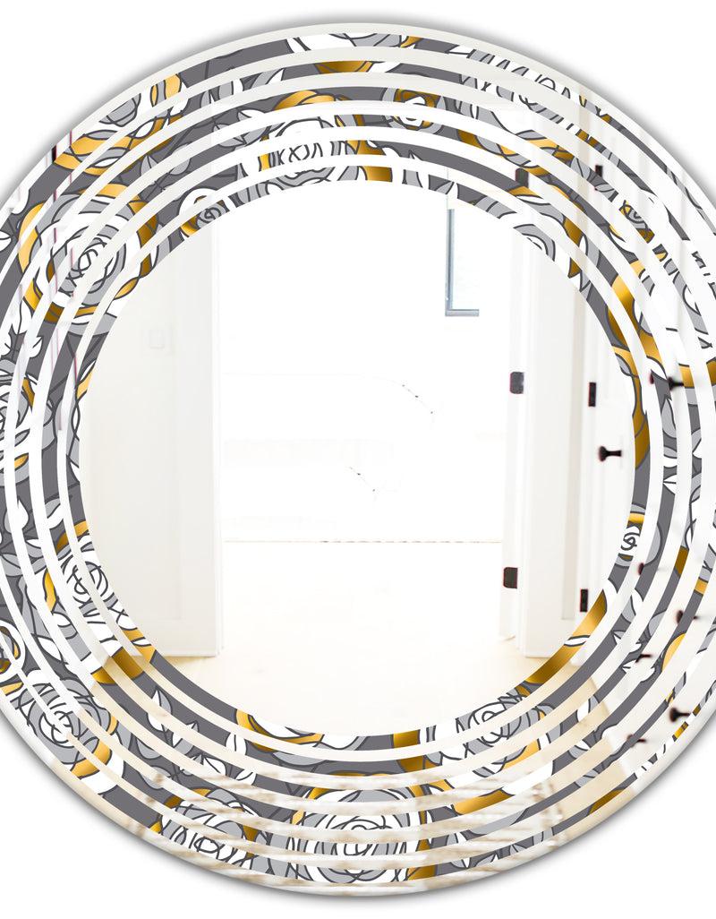 DesignQ Golden Rose Flowers - Modern Round Or Oval Wall Mirror - Wave
