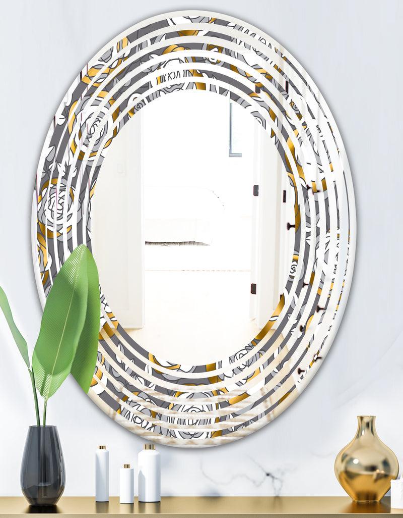 DesignQ Golden Rose Flowers - Modern Round Or Oval Wall Mirror - Wave