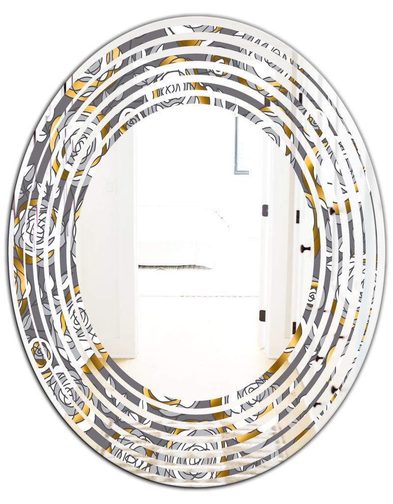 DesignQ Golden Rose Flowers - Modern Round Or Oval Wall Mirror - Wave