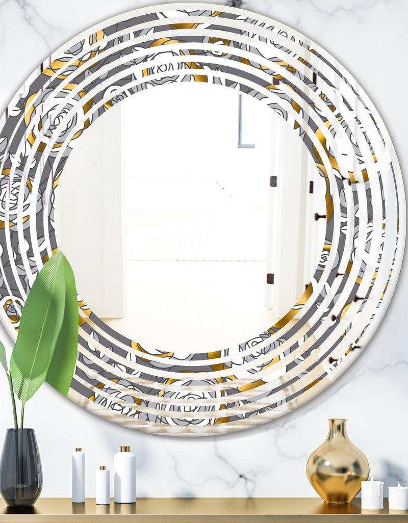 DesignQ Golden Rose Flowers - Modern Round or Oval Wall Mirror - Wave