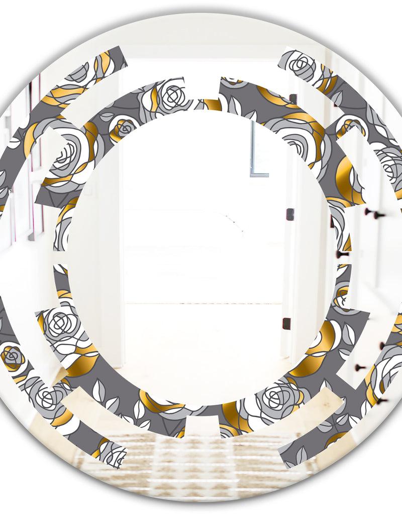 DesignQ Golden Rose Flowers - Modern Round Or Oval Wall Mirror - Space