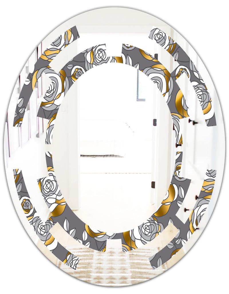 DesignQ Golden Rose Flowers - Modern Round Or Oval Wall Mirror - Space