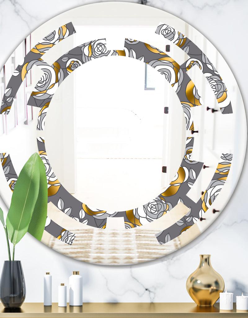 DesignQ Golden Rose Flowers - Modern Round or Oval Wall Mirror - Space