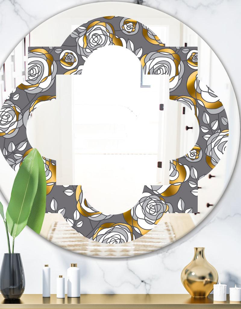 DesignQ Golden Rose Flowers - Modern Round or Oval Wall Mirror - Quatrefoil