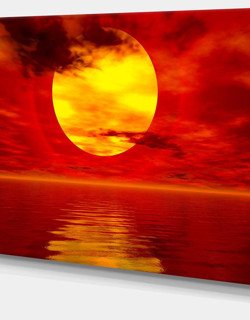 DesignQ Golden Sun Sinking In Red Waters - Large Seashore Canvas Print