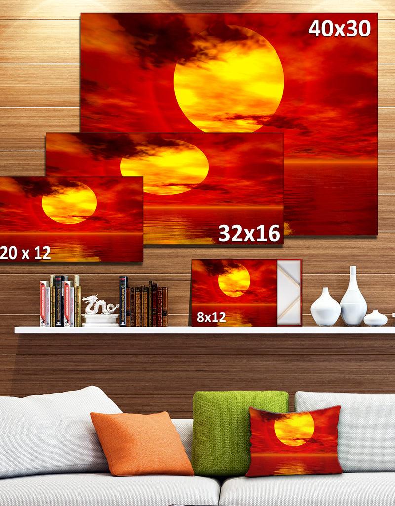 DesignQ Golden Sun Sinking In Red Waters - Large Seashore Canvas Print