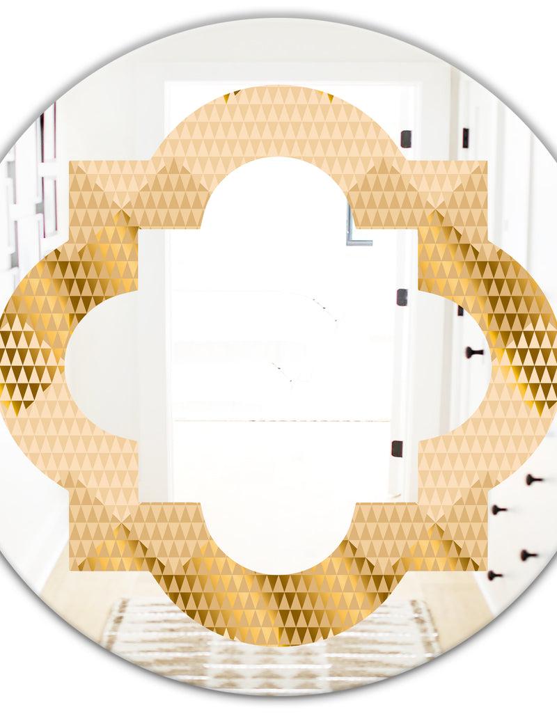DesignQ Golden Triangular Wavess I - Modern Round Or Oval Wall Mirror - Quatrefoil