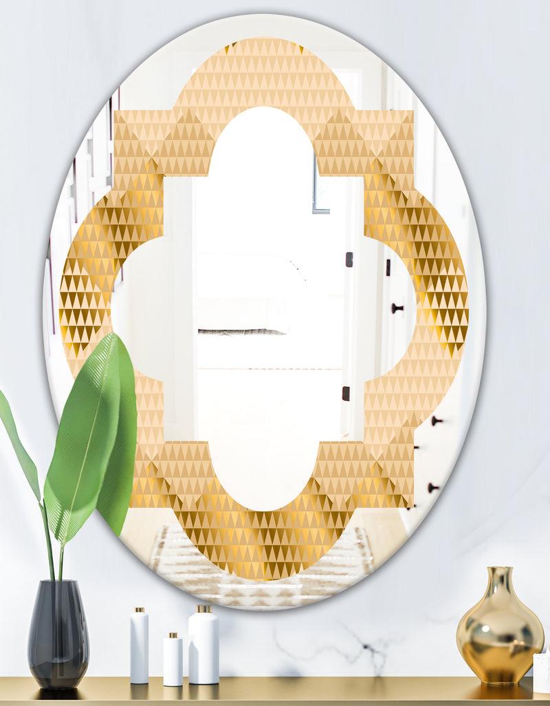 DesignQ Golden Triangular Wavess I - Modern Round Or Oval Wall Mirror - Quatrefoil