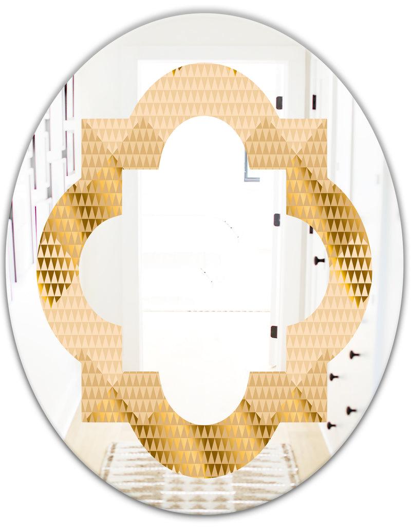 DesignQ Golden Triangular Wavess I - Modern Round Or Oval Wall Mirror - Quatrefoil