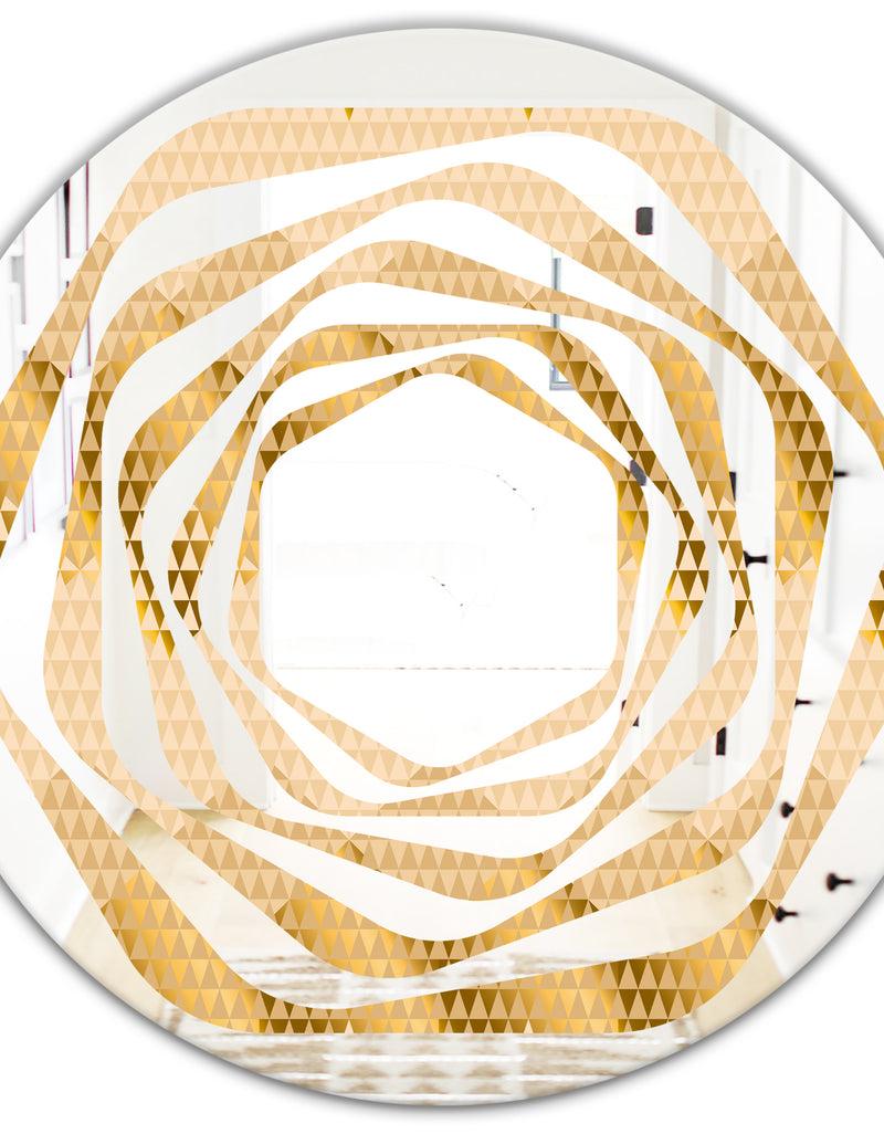 DesignQ Golden Triangular Wavess I - Modern Round Or Oval Wall Mirror - Whirl