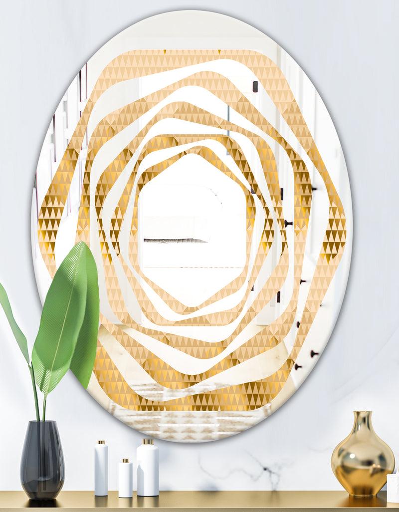 DesignQ Golden Triangular Wavess I - Modern Round Or Oval Wall Mirror - Whirl