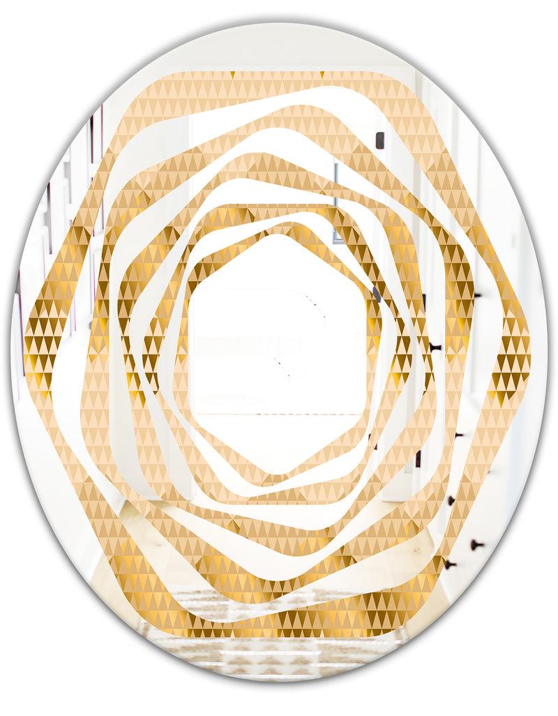 DesignQ Golden Triangular Wavess I - Modern Round Or Oval Wall Mirror - Whirl
