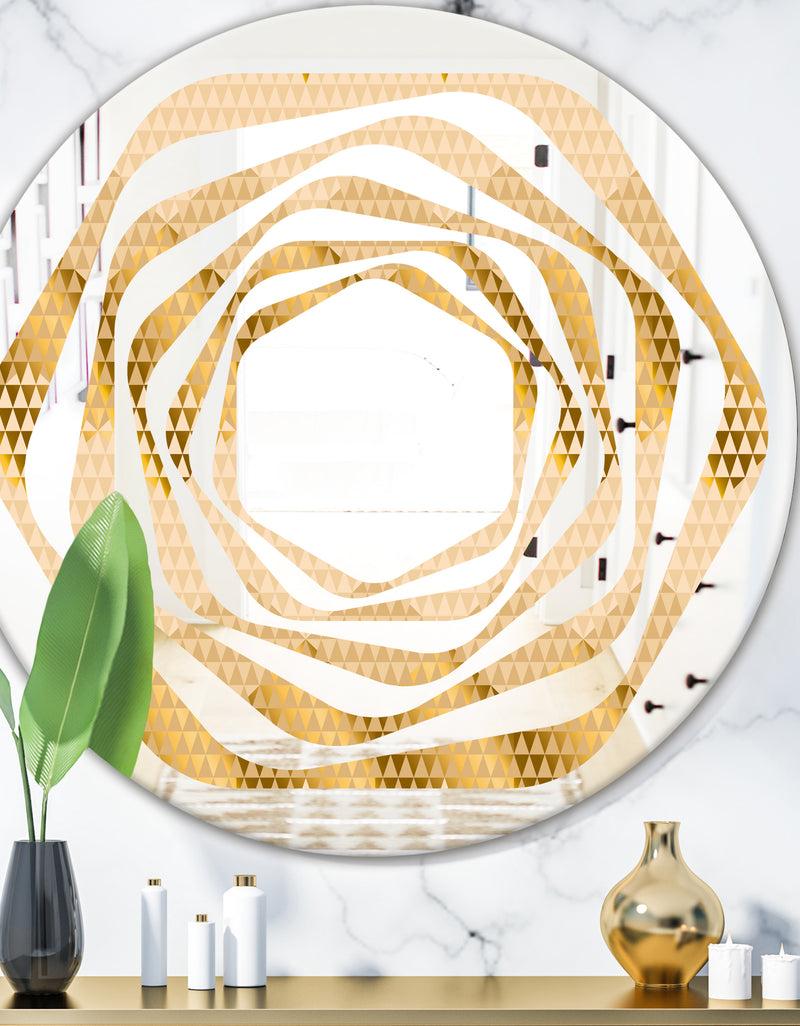 DesignQ Golden Triangular Wavess I - Modern Round or Oval Wall Mirror - Whirl