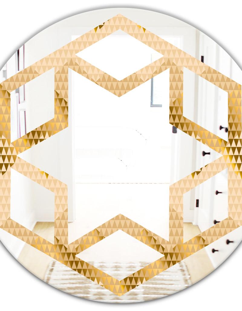 DesignQ Golden Triangular Wavess I - Modern Round Or Oval Wall Mirror - Hexagon Star