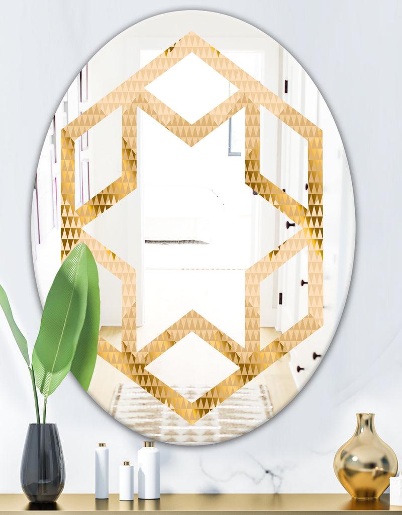 DesignQ Golden Triangular Wavess I - Modern Round Or Oval Wall Mirror - Hexagon Star