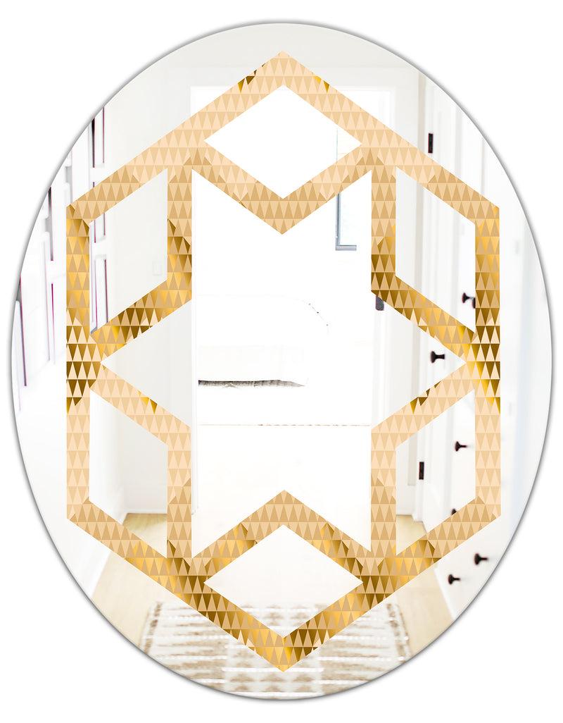 DesignQ Golden Triangular Wavess I - Modern Round Or Oval Wall Mirror - Hexagon Star