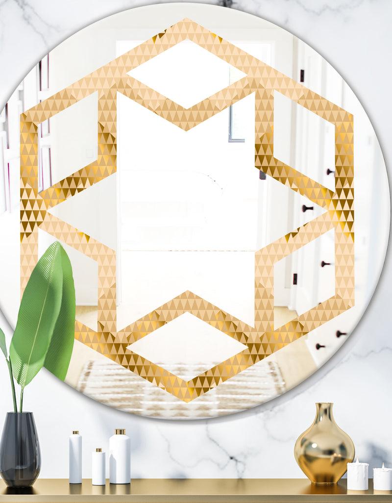 DesignQ Golden Triangular Wavess I - Modern Round or Oval Wall Mirror - Hexagon Star