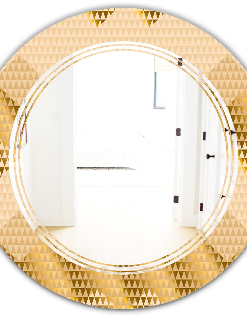 DesignQ Golden Triangular Wavess I - Modern Round Or Oval Wall Mirror - Triple C