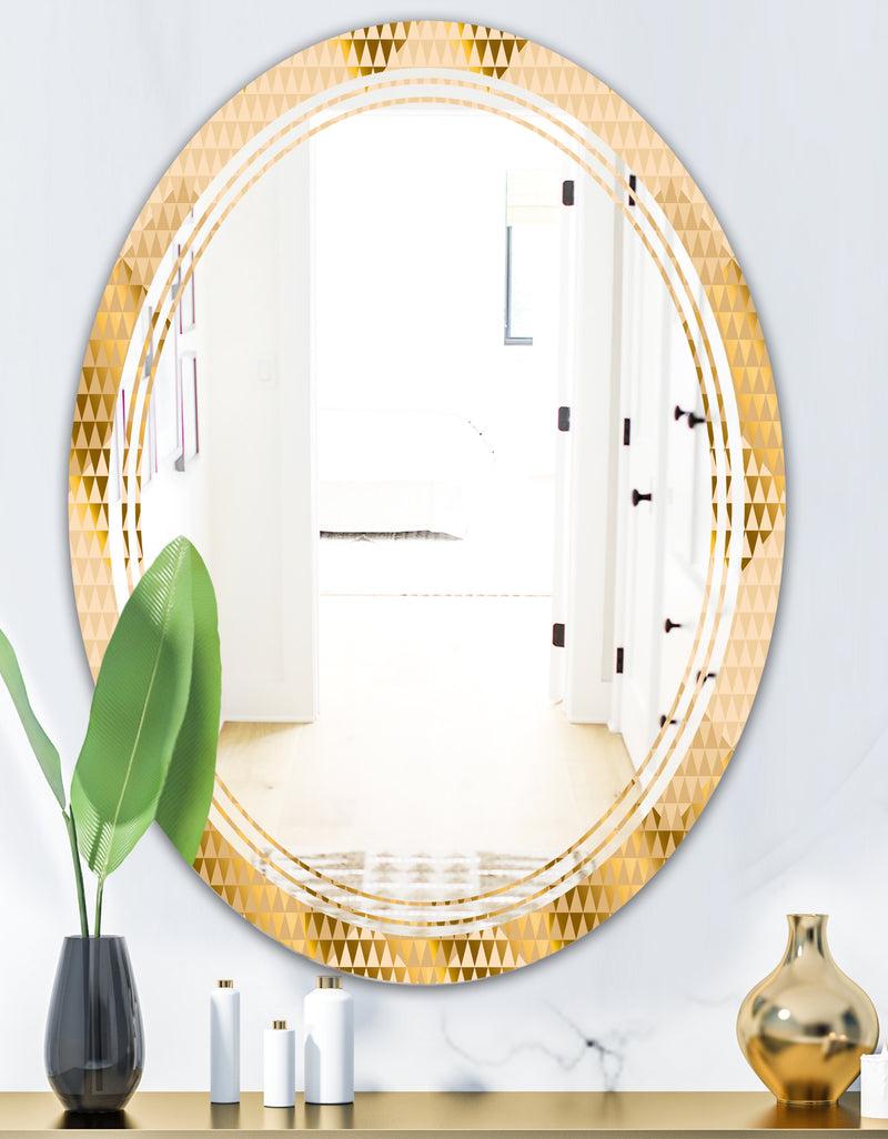 DesignQ Golden Triangular Wavess I - Modern Round Or Oval Wall Mirror - Triple C