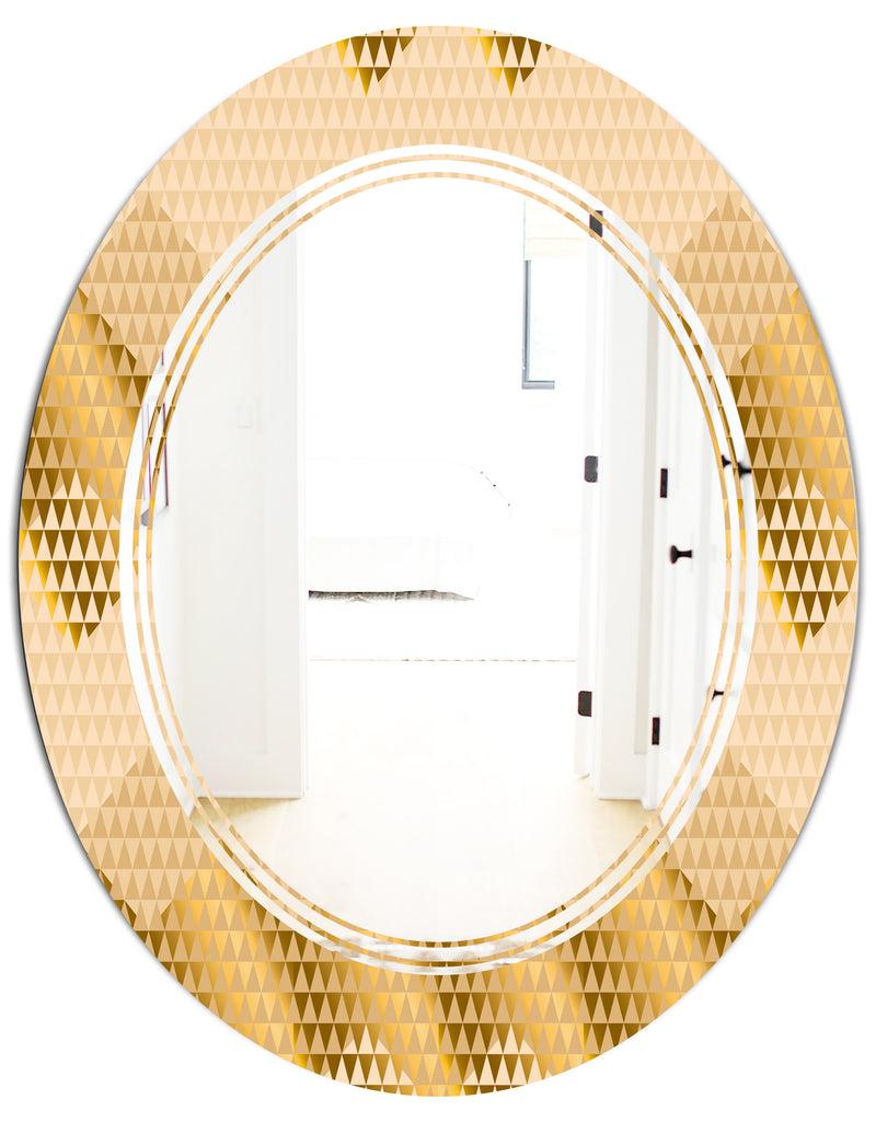 DesignQ Golden Triangular Wavess I - Modern Round Or Oval Wall Mirror - Triple C