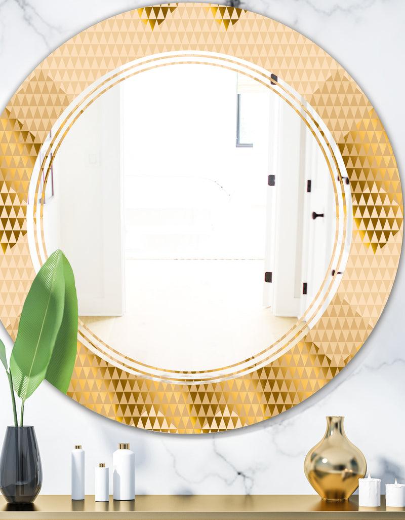 DesignQ Golden Triangular Wavess I - Modern Round or Oval Wall Mirror - Triple C