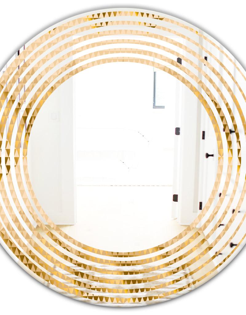 DesignQ Golden Triangular Wavess I - Modern Round Or Oval Wall Mirror - Wave
