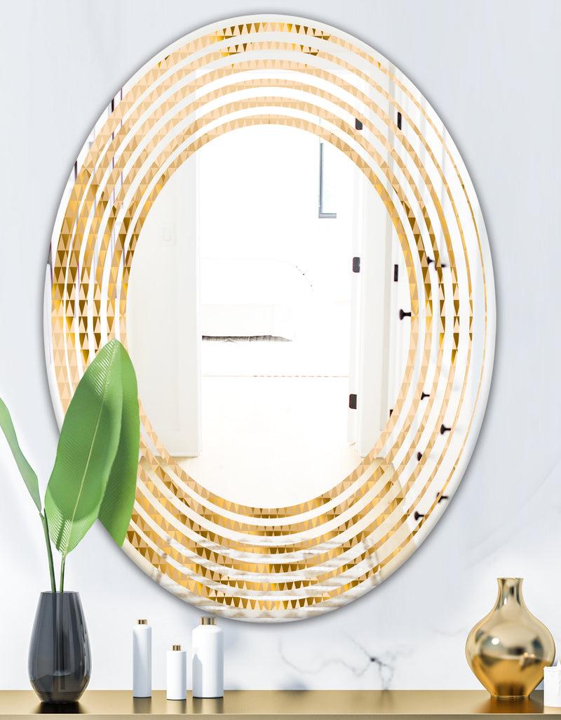 DesignQ Golden Triangular Wavess I - Modern Round Or Oval Wall Mirror - Wave
