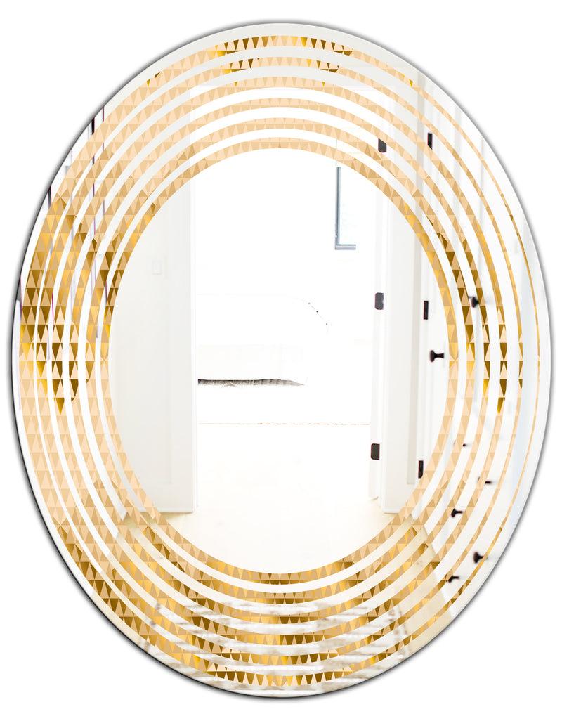 DesignQ Golden Triangular Wavess I - Modern Round Or Oval Wall Mirror - Wave