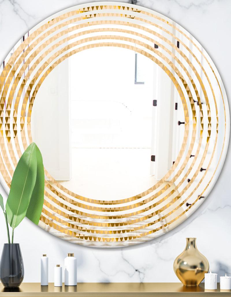 DesignQ Golden Triangular Wavess I - Modern Round or Oval Wall Mirror - Wave