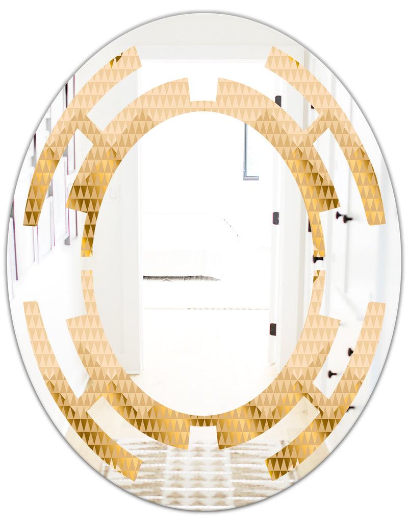 DesignQ Golden Triangular Wavess I - Modern Round Or Oval Wall Mirror - Space