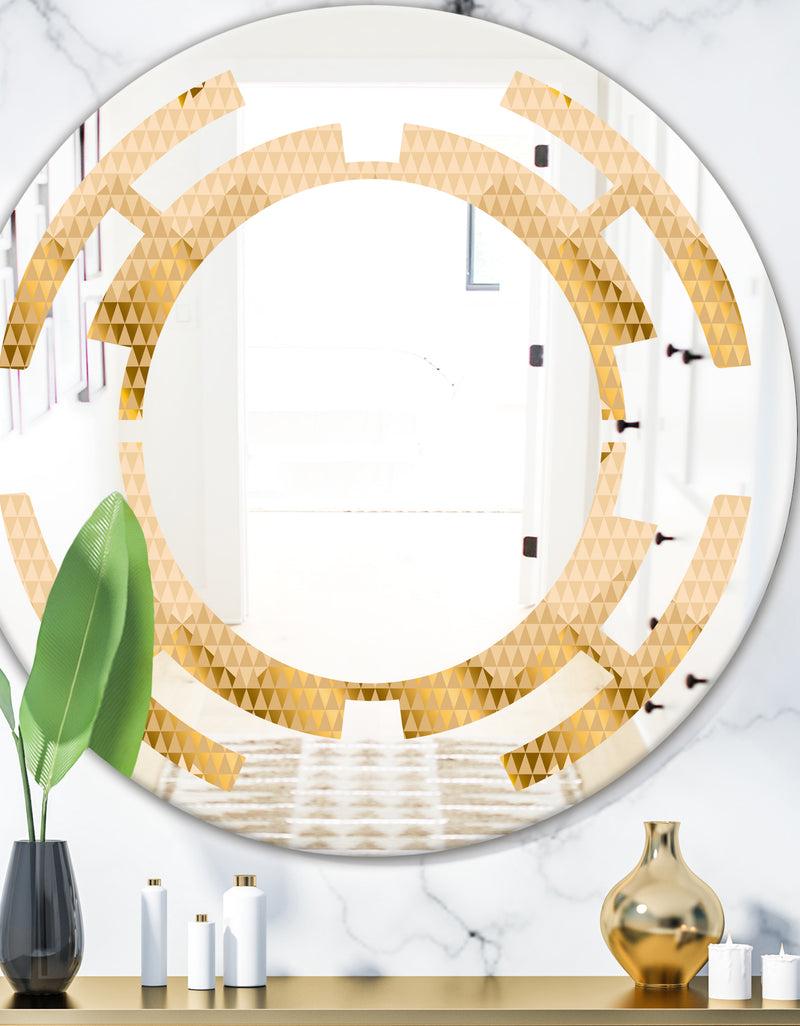 DesignQ Golden Triangular Wavess I - Modern Round or Oval Wall Mirror - Space