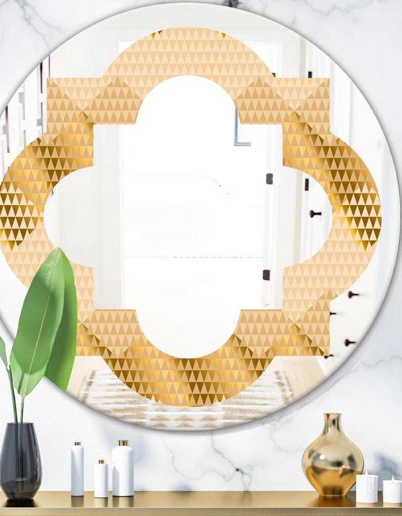 DesignQ Golden Triangular Wavess I - Modern Round or Oval Wall Mirror - Quatrefoil