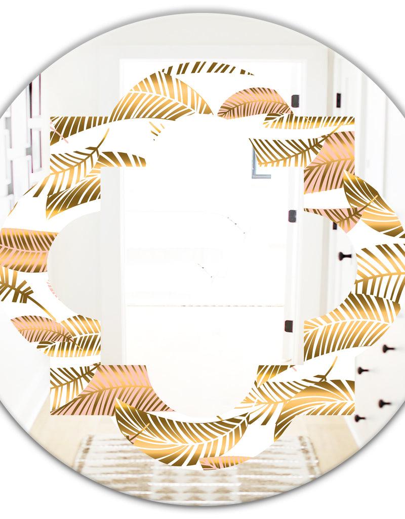 DesignQ Golden Tropical Pattern III - Modern Round Or Oval Wall Mirror - Quatrefoil
