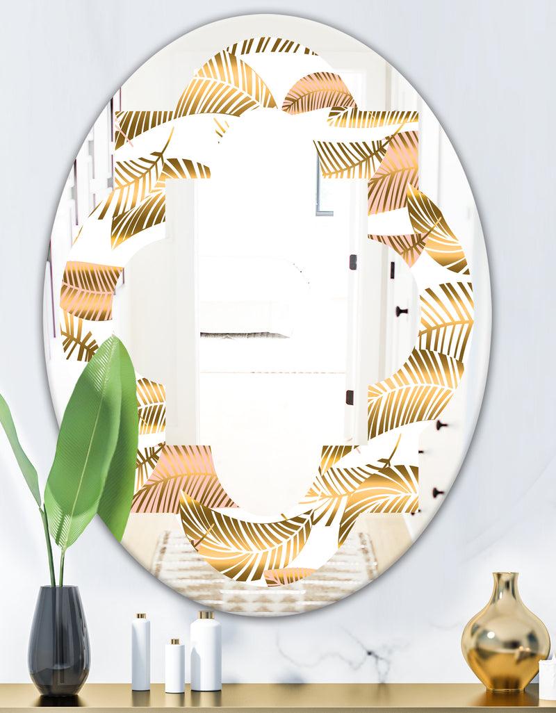 DesignQ Golden Tropical Pattern III - Modern Round Or Oval Wall Mirror - Quatrefoil