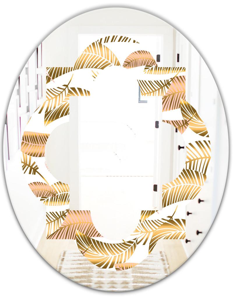 DesignQ Golden Tropical Pattern III - Modern Round Or Oval Wall Mirror - Quatrefoil