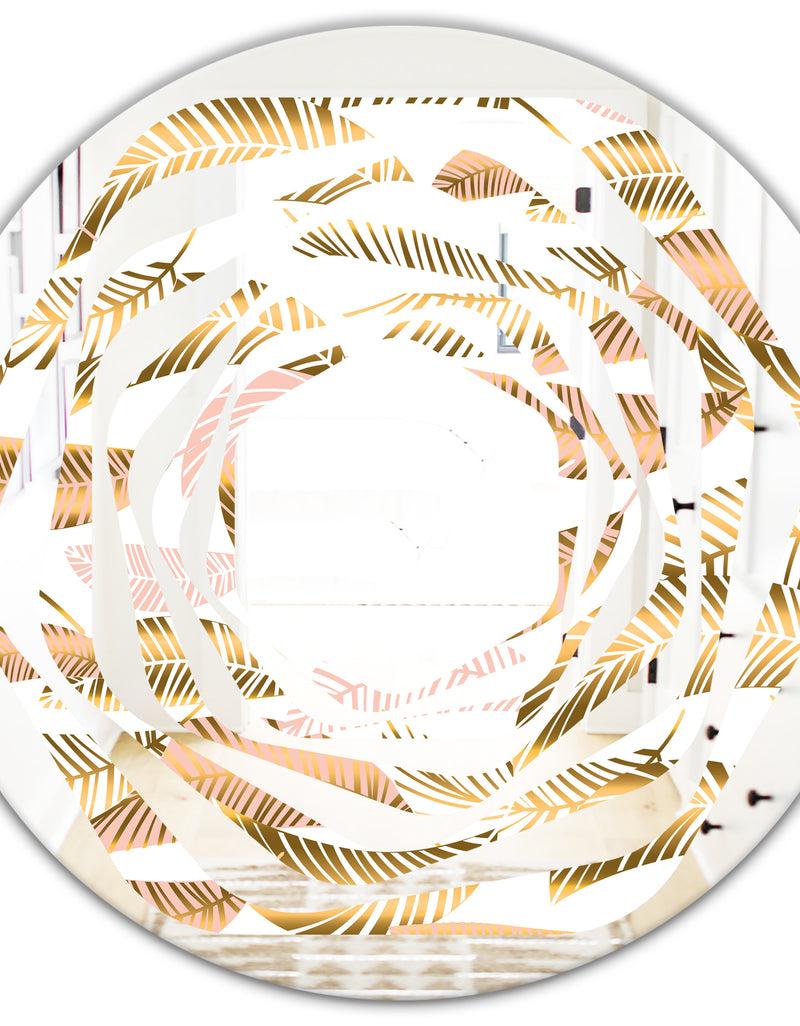 DesignQ Golden Tropical Pattern III - Modern Round Or Oval Wall Mirror - Whirl