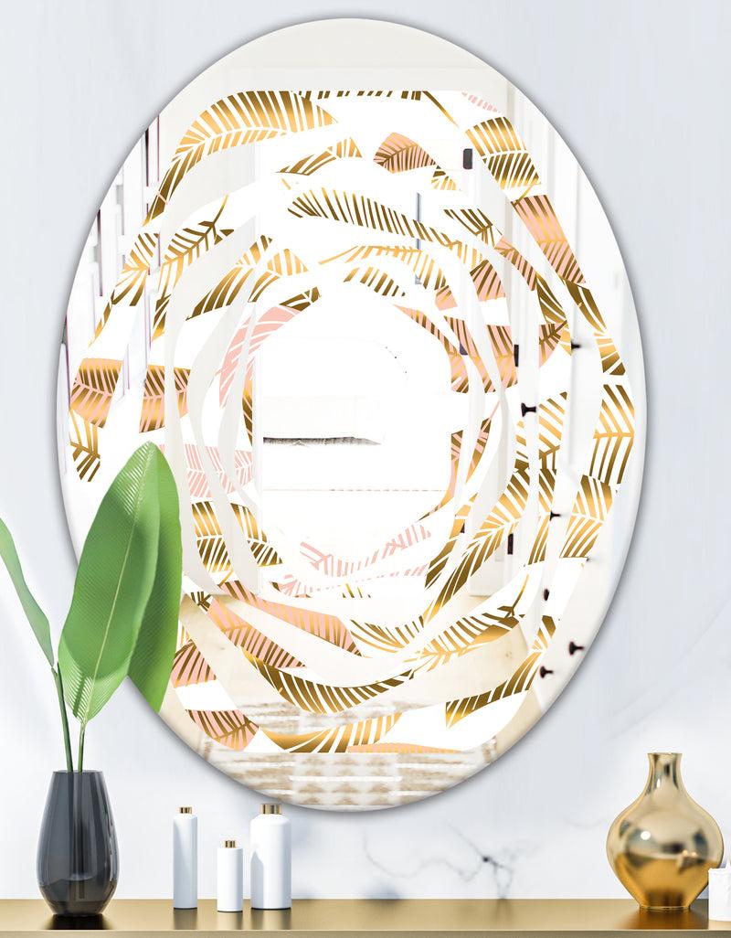 DesignQ Golden Tropical Pattern III - Modern Round Or Oval Wall Mirror - Whirl