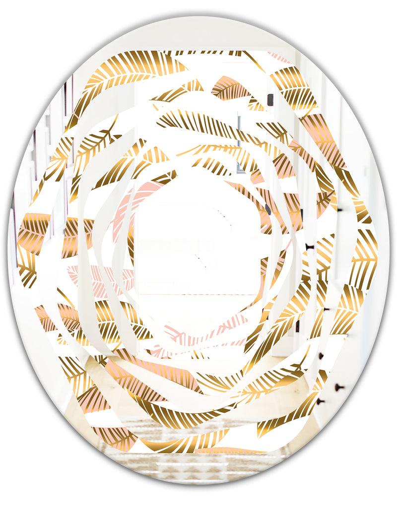 DesignQ Golden Tropical Pattern III - Modern Round Or Oval Wall Mirror - Whirl