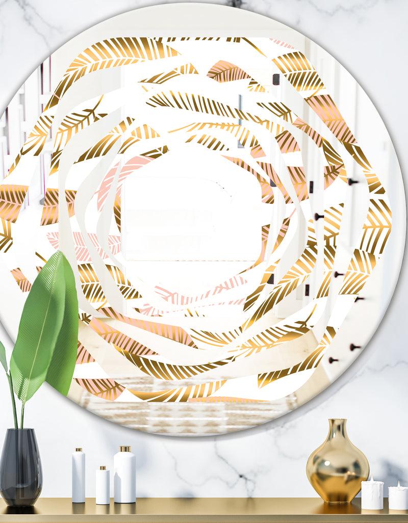 DesignQ Golden Tropical Pattern III - Modern Round or Oval Wall Mirror - Whirl