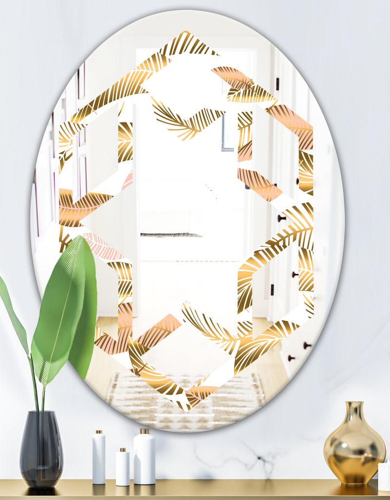 DesignQ Golden Tropical Pattern III - Modern Round Or Oval Wall Mirror - Hexagon Star