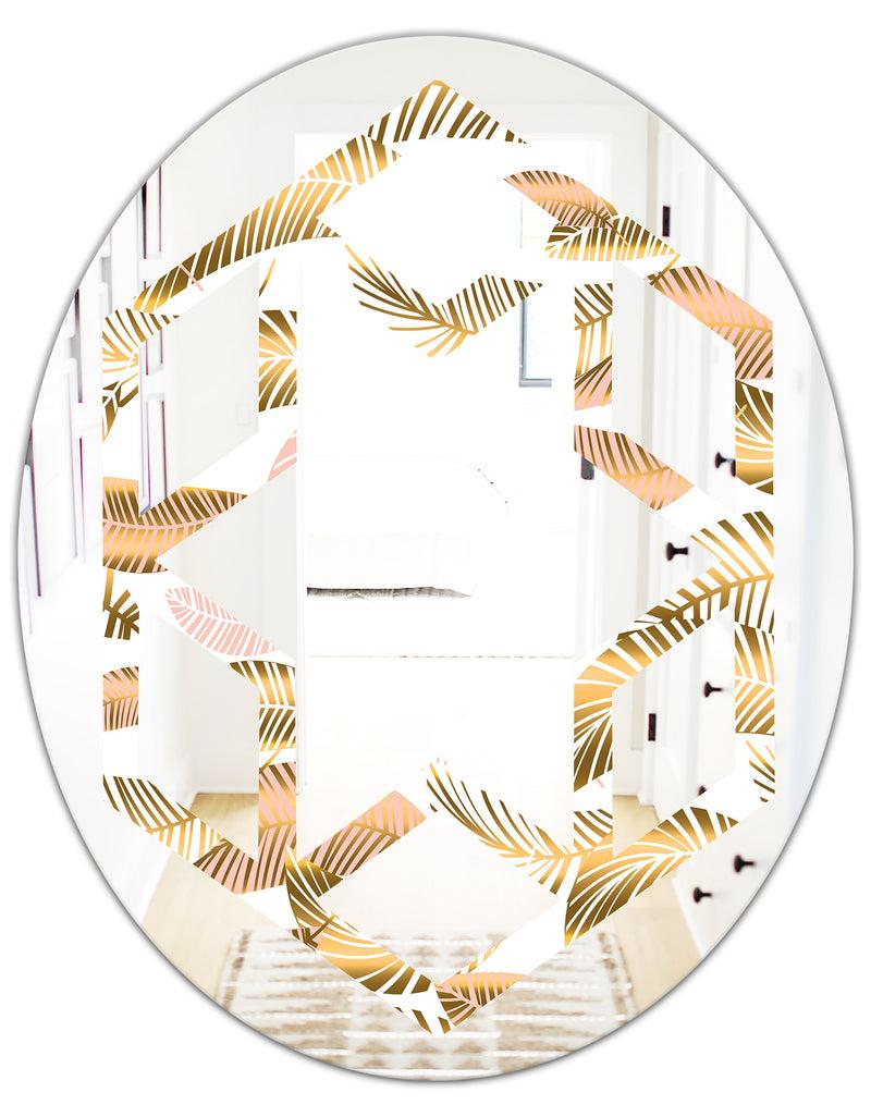 DesignQ Golden Tropical Pattern III - Modern Round Or Oval Wall Mirror - Hexagon Star