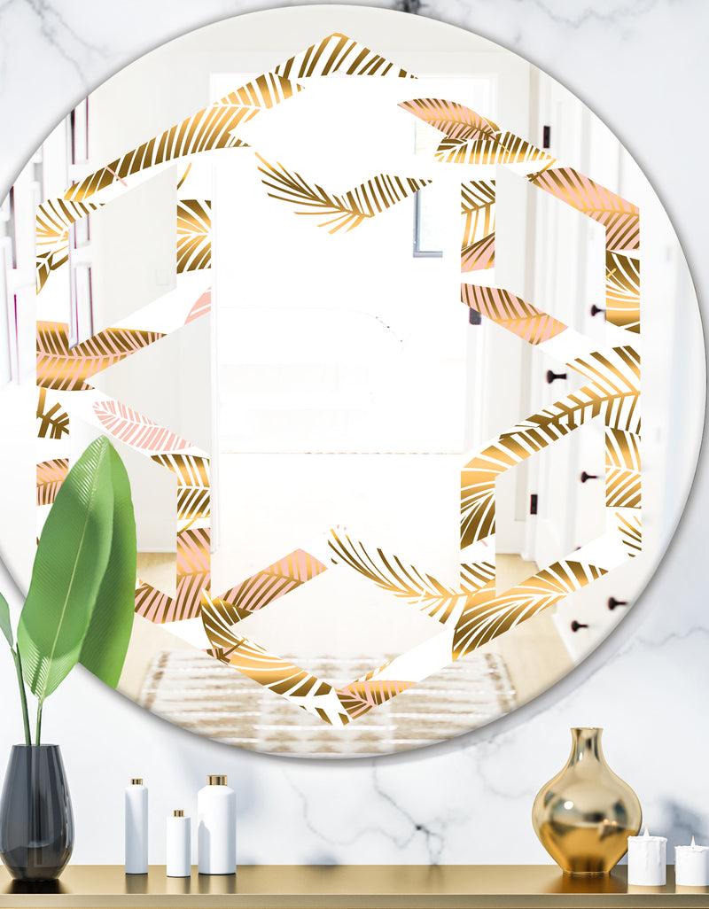 DesignQ Golden Tropical Pattern III - Modern Round or Oval Wall Mirror - Hexagon Star