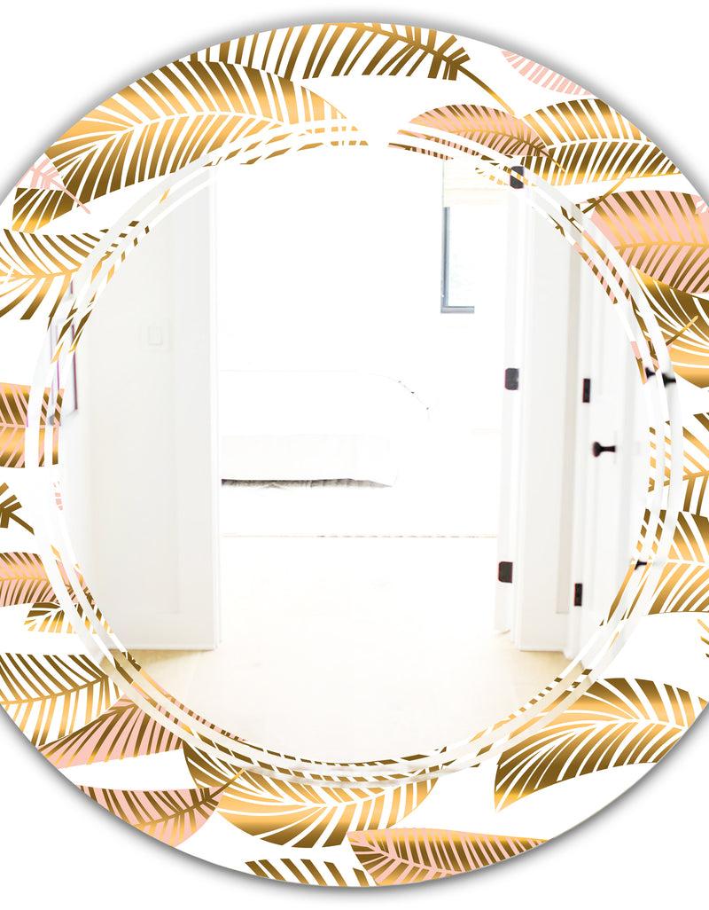 DesignQ Golden Tropical Pattern III - Modern Round Or Oval Wall Mirror - Triple C
