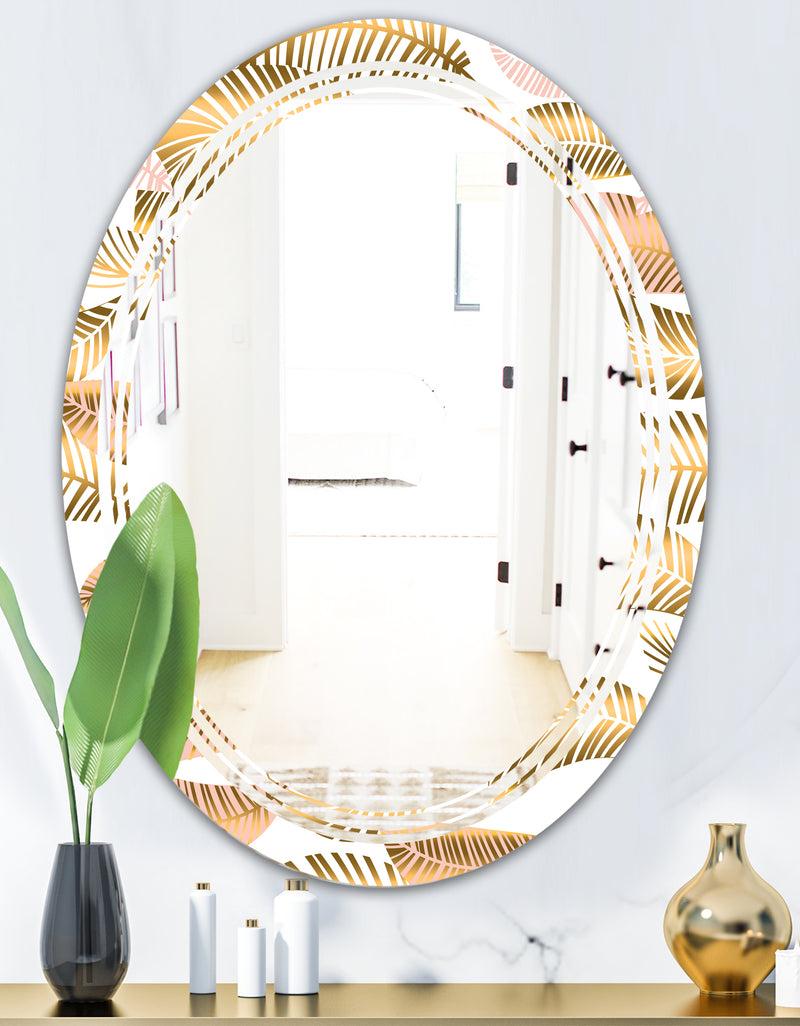 DesignQ Golden Tropical Pattern III - Modern Round Or Oval Wall Mirror - Triple C