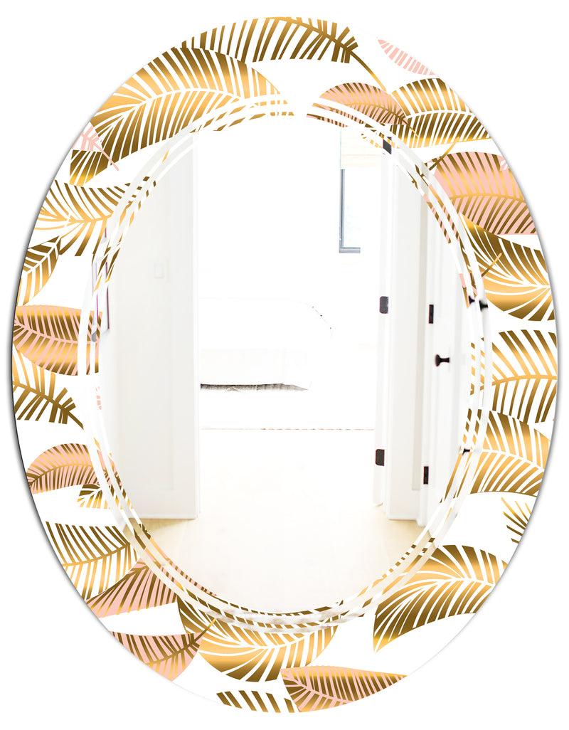 DesignQ Golden Tropical Pattern III - Modern Round Or Oval Wall Mirror - Triple C